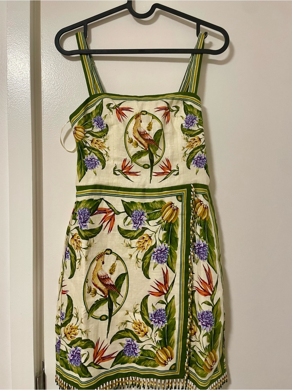 Tropical Scarf Sleeveless Mini Dress Farm Rio embellished beads birds flowers